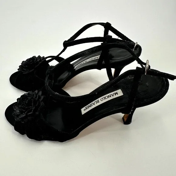 MANOLO BLAHNIK ブラックミュール 37 MANOLO BLAHNIK マノロブラニクブラックサテンミュール37